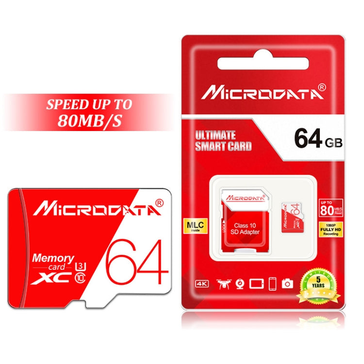 MICRODATA 64GB High Speed U3 Red and White TF Memory Card