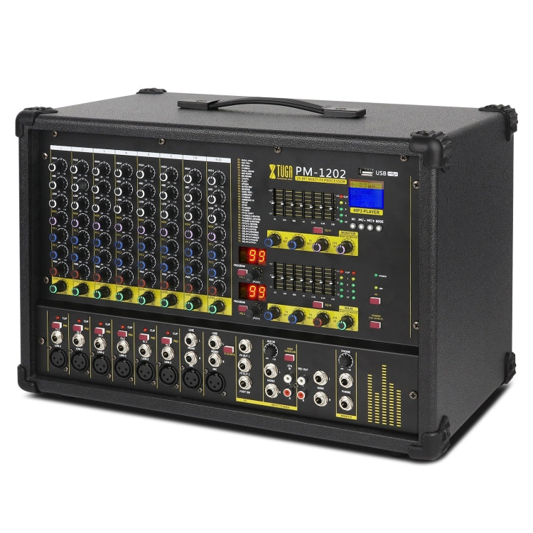 XTUGA PM1202 900W 10 Channel Stage Power Mixer 24Bit Multil-FX Processor Dual 99 DSP Effect DJ Amplifier — PM1202