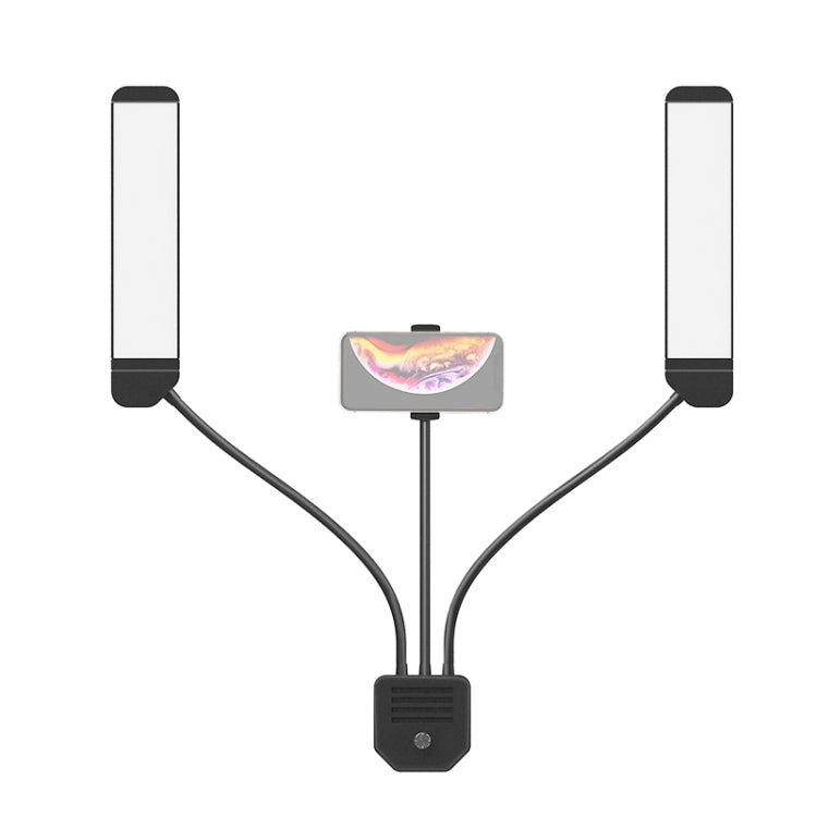 RK39 Portable Tri-color Adjustable Brightness Double Arms Fill Light with Phone Clip