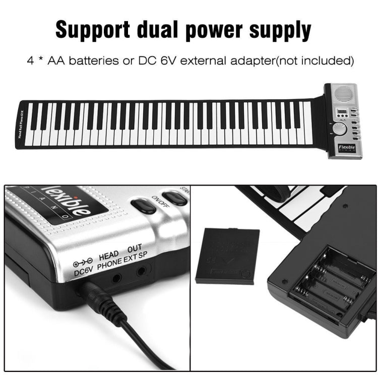 Portable Flexible Roll Up Electronic Soft Keyboard Piano with Speakers, 61 Keys