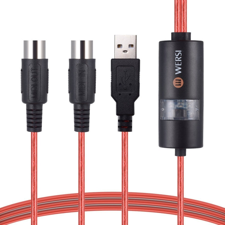 WERSI UM-18 USB MIDI Cable MidiPort Midi Cable Electric Piano Electronic Drum Music Editing Line, Length: 2m — Red