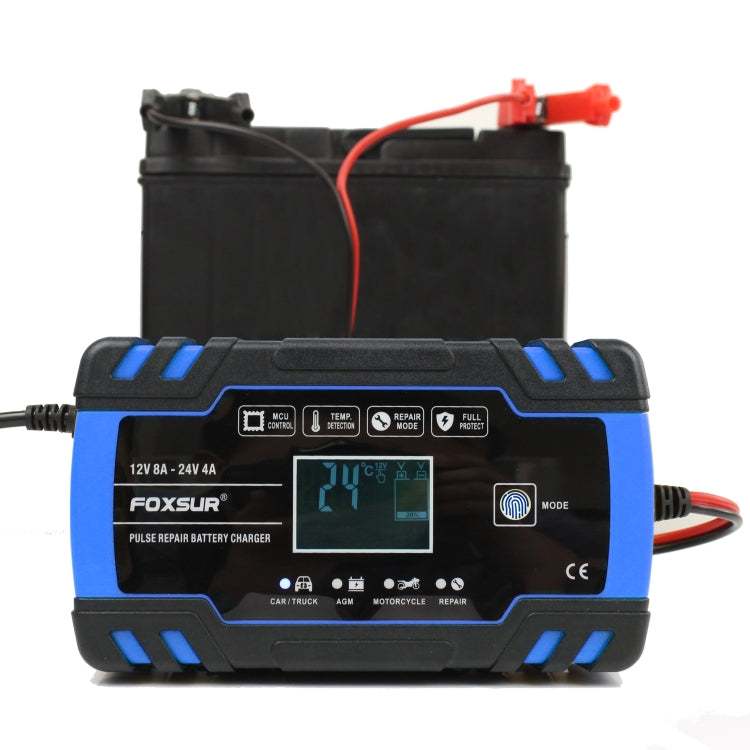 FOXSUR 12V-24V Car Motorcycle Truck Repair Battery Charger AGM Charger, US Plug (Blue)