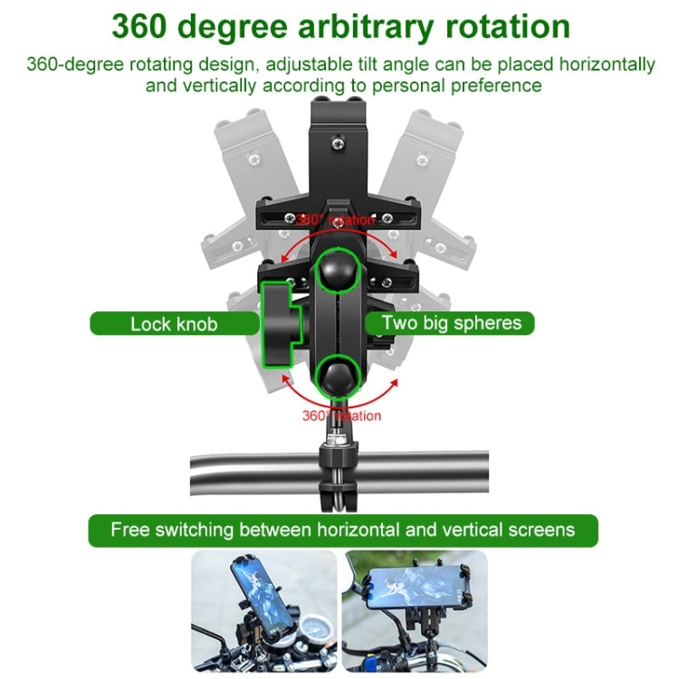 Ball-Head Motorcycle Multi-function Eight-jaw Aluminum Phone Navigation Holder Bracket, M10 Bolt