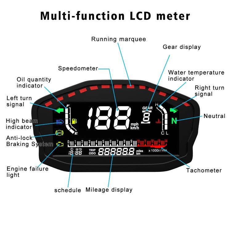 CS-1089A1 Motorcycle Modified Multi-function LCD Color Screen Odometer Tachometer — view 5