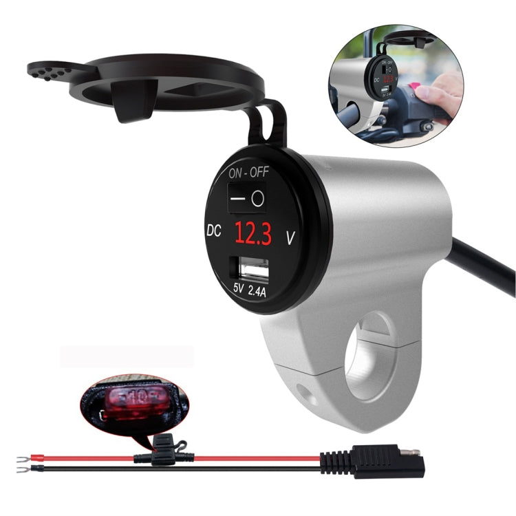 ZH-975A1 Motorcycle Aluminum Alloy Waterproof Mobile Phone Single USB Charger with Red Voltmeter, ZH-975B1
