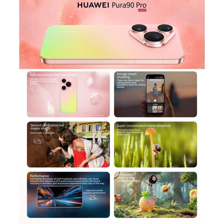 HUAWEI Pura 90 Pro, Side Fingerprint Identification, 6.6 inch HarmonyOS 6.1 Kirin 9030S, NFC, OTG, Not Support Google Play