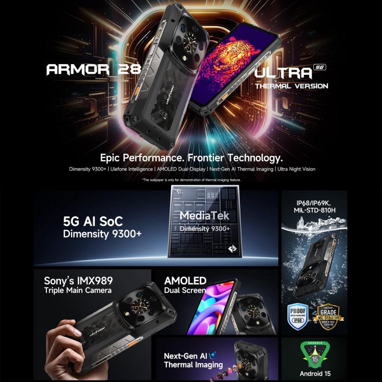 Ulefone Armor 28 UltraThermal Version Rugged Phone, 16GB+1TB, Night Vision, 10600mAh, 6.67 inch Android 14 MediaTek Dimensity 9300+ Octa Core, Network: 5G, NFC