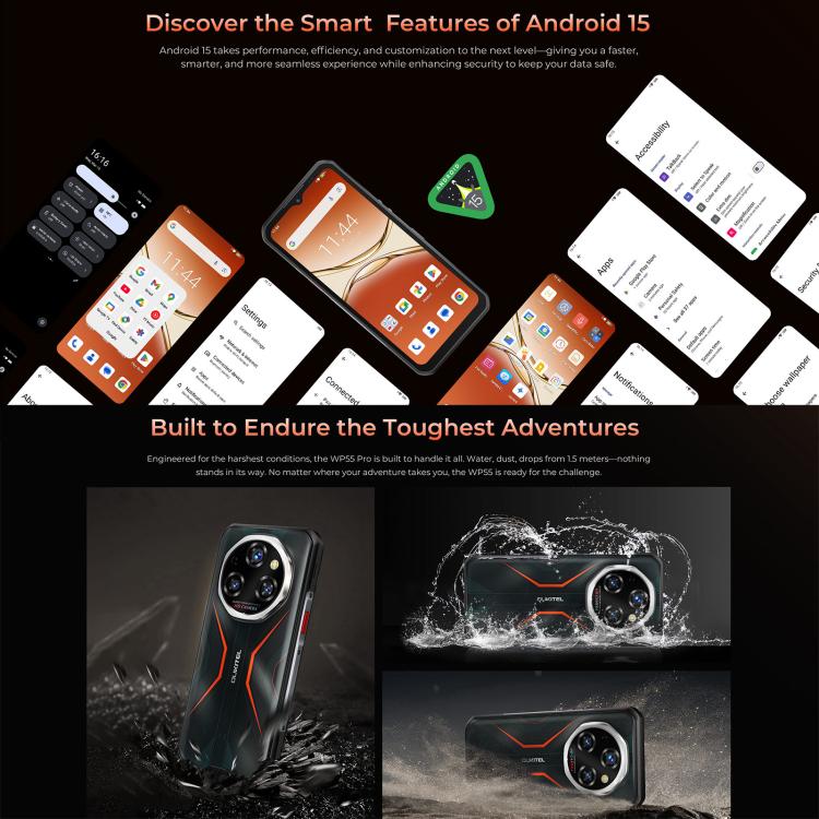 Oukitel WP55 Pro 5G Rugged Phone, 16GB+512GB, 108MP Camera, Fingerprint Identification, 6.6 inch Android 15 MediaTek Dimensity 7025 Octa Core, NFC, OTG, Network: 5G