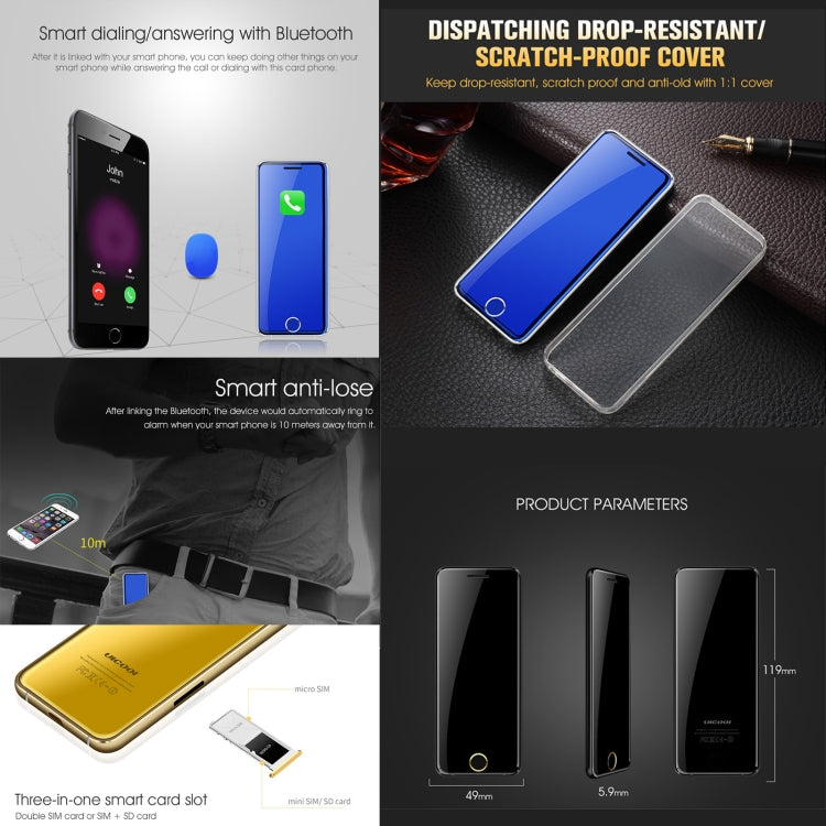 Ulcool V66+, 1.54 inch, MTK6261D, Support Bluetooth Sync, Bluetooth Dial, FM, Anti-lost, GSM, Dual SIM