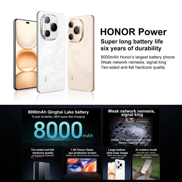 Honor Power, Screen Fingerprint, 6.78 inch MagicOS 9.0 Snapdragon 7 Gen 3 Octa Core, Network: 5G, NFC, OTG, 8GB+256GB