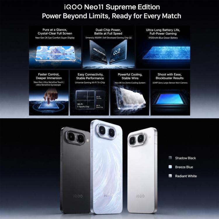 vivo iQOO Neo11 Ultra, Ultrasonic 3D Fingerprint, 6.83 inch Android 16 OriginOS 6 Dimensity 9500M Octa Core, OTG, NFC, Network: 5G, 16GB+256GB