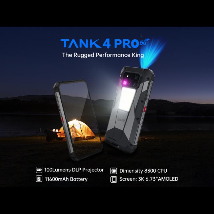 Unihertz Tank 4 Pro Projector Rugged Phone, Night Vision, 6.73 inch Android 13 Dimensity 8300 Octa Core, Network: 5G, NFC, 18GB+1TB