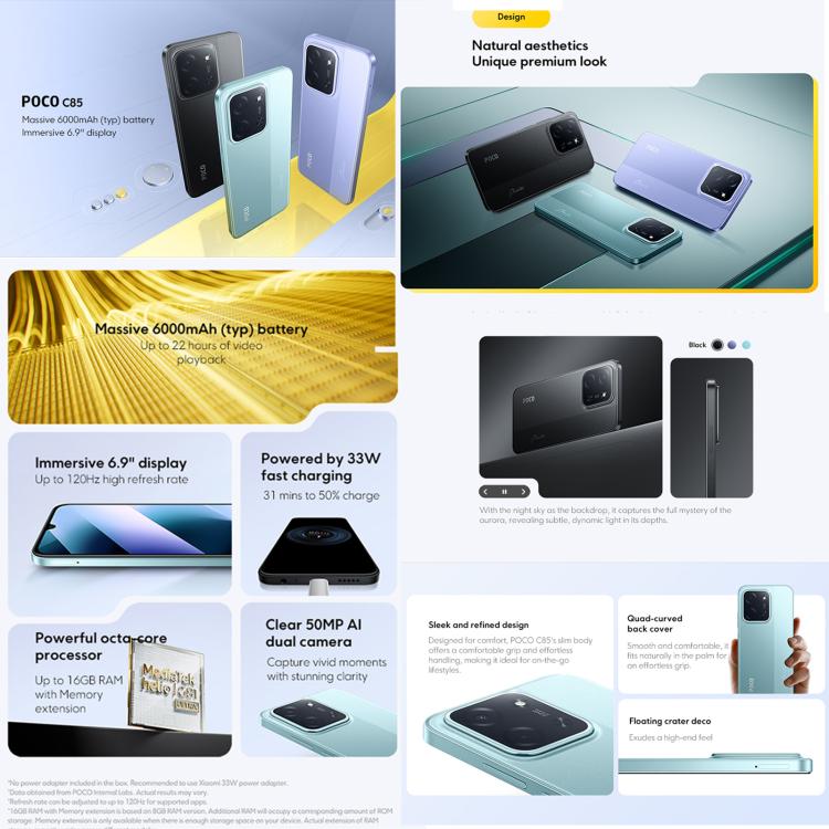 Xiaomi POCO C85 Global, Side Fingerprint, 6.9 inch Xiaomi HyperOS 2 MediaTek Helio G81-Ultra Octa Core, NFC, Network: 4G, 8GB+256GB
