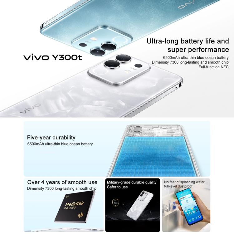 vivo Y300t, Face ID / Side Fingerprint, 6.72 inch Android 15 OriginOS 5 Dimensity 7300 Octa Core, OTG, NFC, Network: 5G, 8GB+256GB
