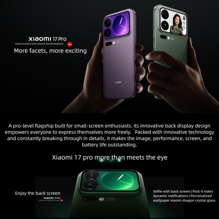 Xiaomi 17 Pro, 3D Ultrasonic Fingerprint, 6.3 inch Xiaomi HyperOS 3 Snapdragon 8 Elite Gen 5 Octa Core, NFC, Network: 5G, 16GB+512GB