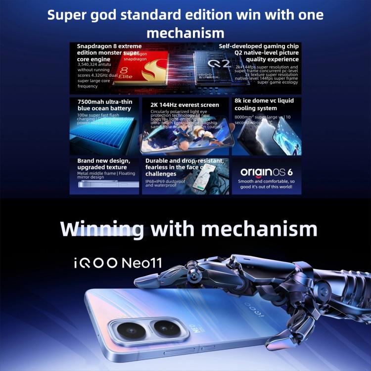 vivo iQOO Neo11, 16GB+1TB, Face ID / Screen Fingerprint Identification, 6.82 inch Android 16 OriginOS 6 Snapdragon 8 Elite Octa Core, OTG, NFC, Network: 5G, iQOO Neo11, 16GB+1TB, iQOO Neo11, 16GB+1TB