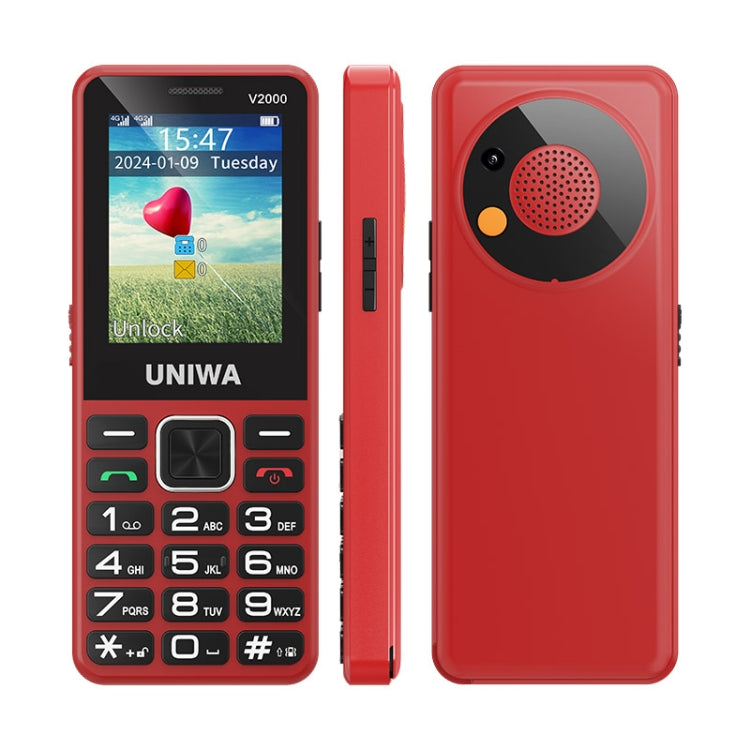 UNIWA V2000 Elder Keypad Phone, 2.4 inch Unisoc T107, 1700mAh Battery, LED Flashlight, SOS, Network: 4G, US Plug