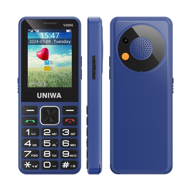 UNIWA V2000 Elder Keypad Phone, 2.4 inch Unisoc T107, 1700mAh Battery, LED Flashlight, SOS, Network: 4G, UK Plug