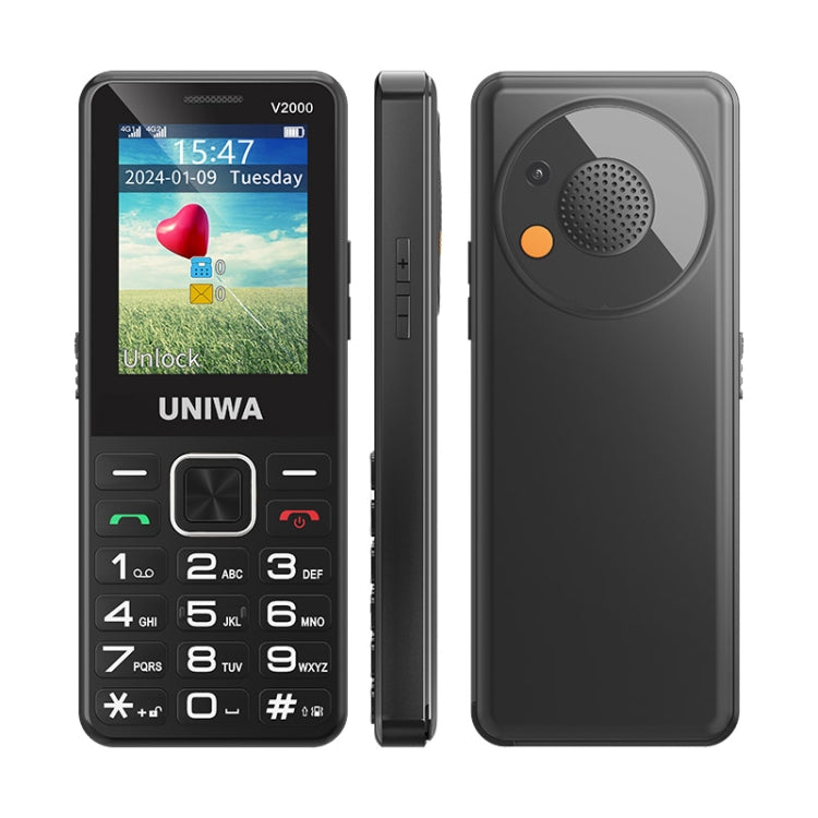 UNIWA V2000 Elder Keypad Phone, 2.4 inch Unisoc T107, 1700mAh Battery, LED Flashlight, SOS, Network: 4G, AU Plug