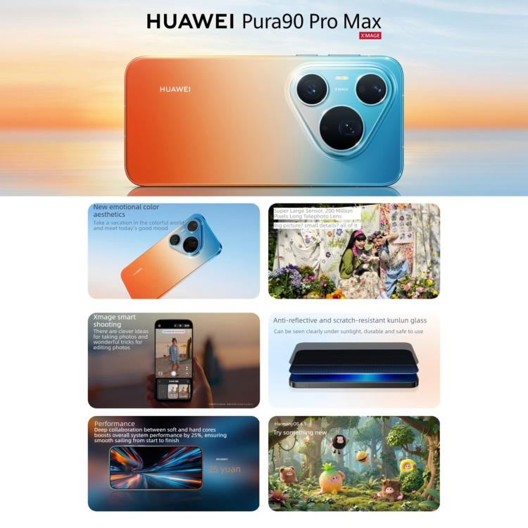 HUAWEI Pura 90 Pro Max, Side Fingerprint Identification, 6.9 inch HarmonyOS 6.1 Kirin 9030S, NFC, OTG, Not Support Google Play, 16GB+512GB