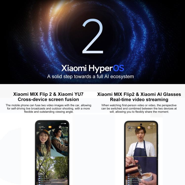 Xiaomi MIX Flip 2, 6.86 inch + 4.01 inch Xiaomi HyperOS 2 Snapdragon 8 Elite Octa Core, NFC, Network: 5G, 12GB+256GB
