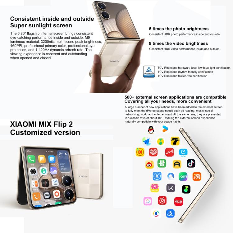 Xiaomi MIX Flip 2, 6.86 inch + 4.01 inch Xiaomi HyperOS 2 Snapdragon 8 Elite Octa Core, NFC, Network: 5G, 12GB+256GB