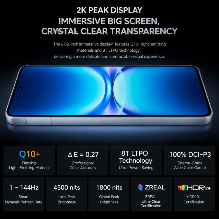 vivo iQOO 15T, Ultrasonic 3D Fingerprint, 6.82 inch Android 16 OriginOS 6 Dimensity 9500 Monster Octa Core, OTG, NFC, Network: 5G, Support Google Play, 16GB+256GB