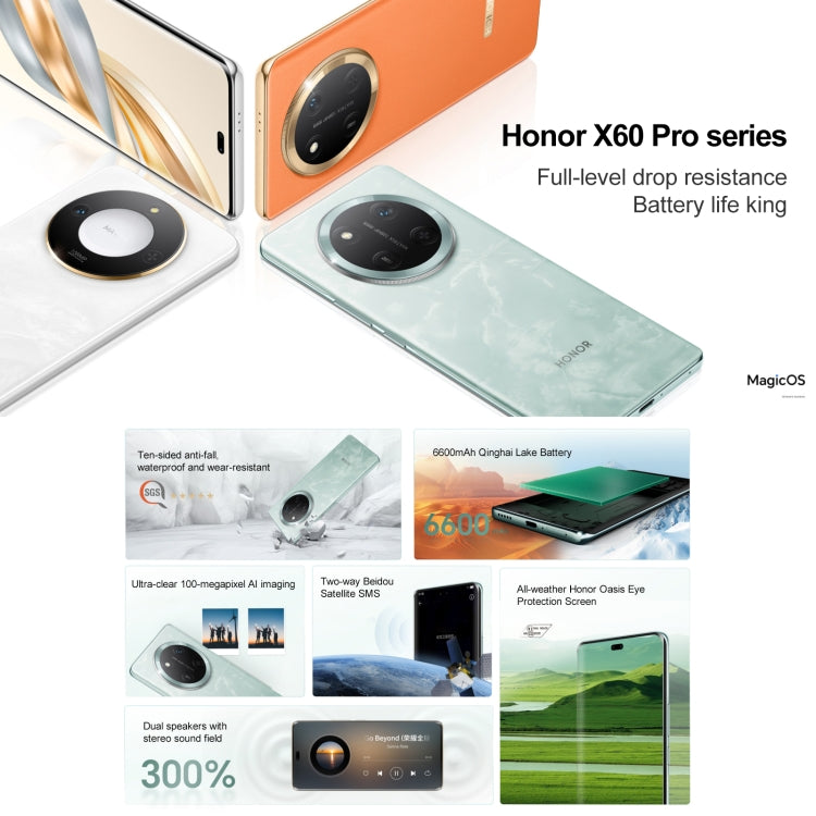 Honor X60 Pro, Side Fingerprint, 6.78 inch MagicOS 8.0 Snapdragon 6 Gen1 Octa Core, Network: 5G, OTG, Not Support Google Play, 8GB+128GB