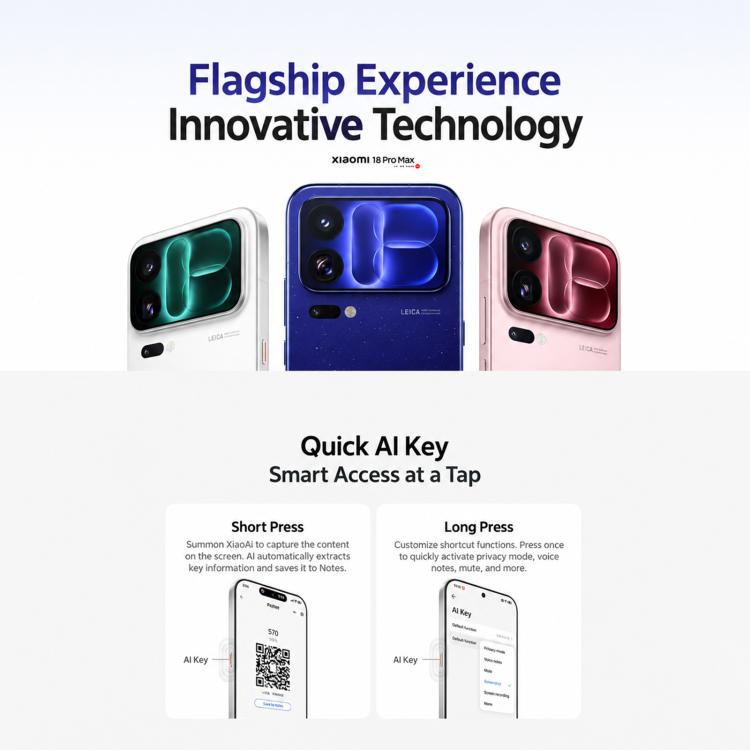 Xiaomi 18 Pro Max, 3D Ultrasonic Fingerprint, 6.9 inch + 2.9 inch Xiaomi HyperOS 4 Snapdragon 8 Elite Gen 6 Octa Core, NFC, Network: 5G, 16GB+512GB