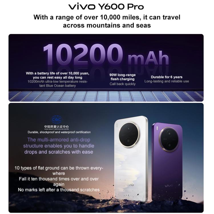 vivo Y600 Pro, In-screen Fingerprint, 6.83 inch Android 16 OriginOS 6 Dimensity 7300e Octa Core, OTG, NFC, Network: 5G, 8GB+128GB