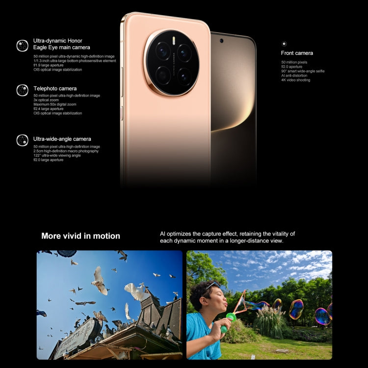 Honor Magic7, Screen Fingerprint, 6.78 inch MagicOS 9.0 / Android 15 Snapdragon 8 Elite 3nm Octa Core, Network: 5G, NFC, OTG, Not Support Google Play, 12GB+512GB