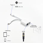 2 in 1 USB-C / Type-C + 8 Pin Male to RJ45 + 8 Pin Charging Female Interface Adapter, NK-1035 Pro — view 6