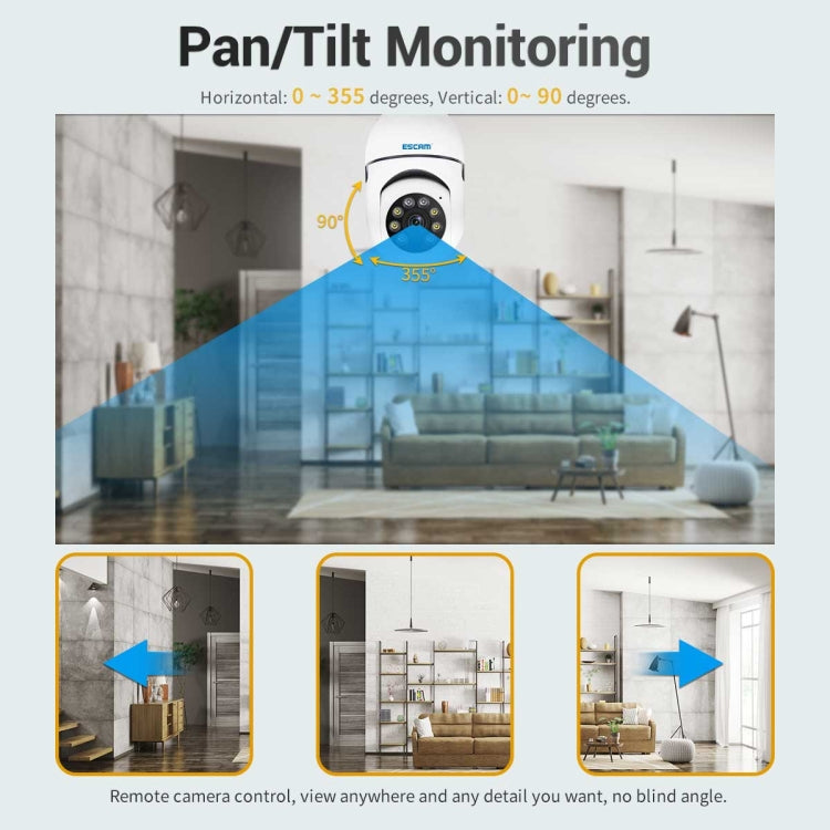 1080P HD Light Bulb WiFi Camera, Support Motion Detection, Two-way Audio, Night Vision, TF Card, ESCAM PT208