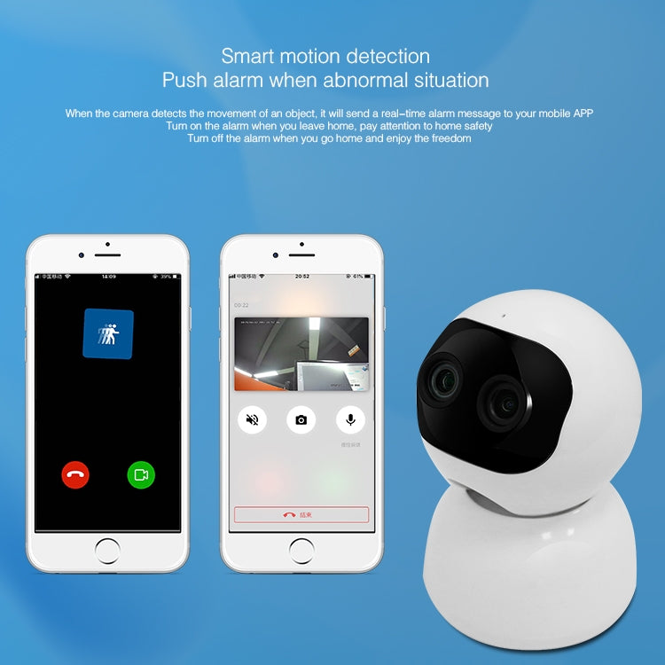 YT48 HD Wireless Indoor Network Shaking Head Binocular Camera, Support Motion Detection & Infrared Night Vision & TF Card, US Plug