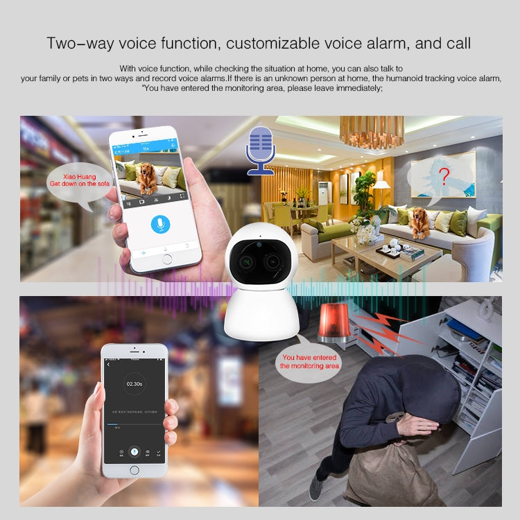 YT48 HD Wireless Indoor Network Shaking Head Binocular Camera, Support Motion Detection & Infrared Night Vision & TF Card, US Plug