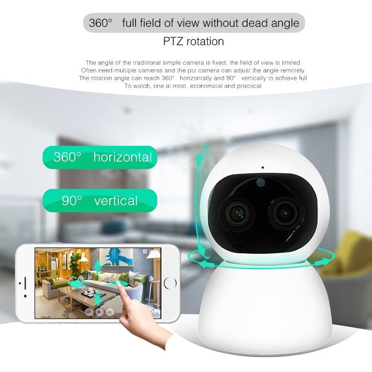 YT48 HD Wireless Indoor Network Shaking Head Binocular Camera, Support Motion Detection & Infrared Night Vision & TF Card, US Plug