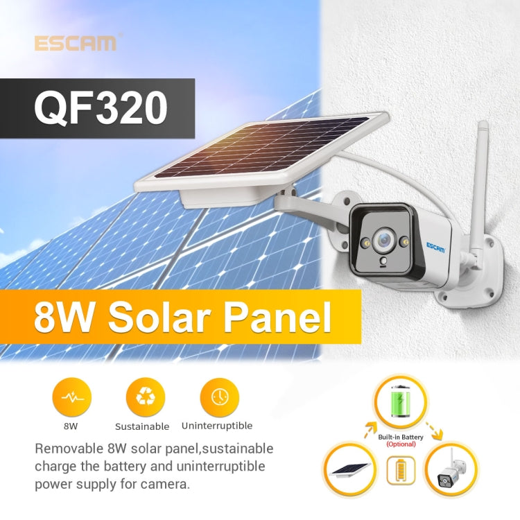 ESCAM QF320 HD 1080P 4G Solar Panel IP Camera, Support Night Vision & TF Card & PIR Motion Detection & Two Way Audio