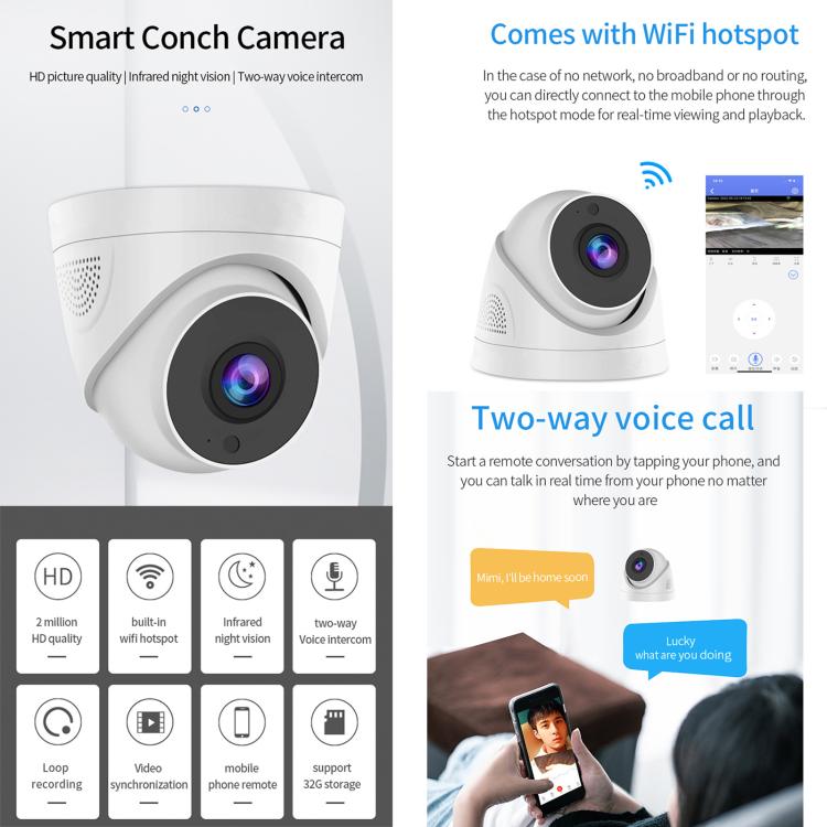 A5 Smart Conch WiFi Camera 1080P HD Night Vision IP Camera