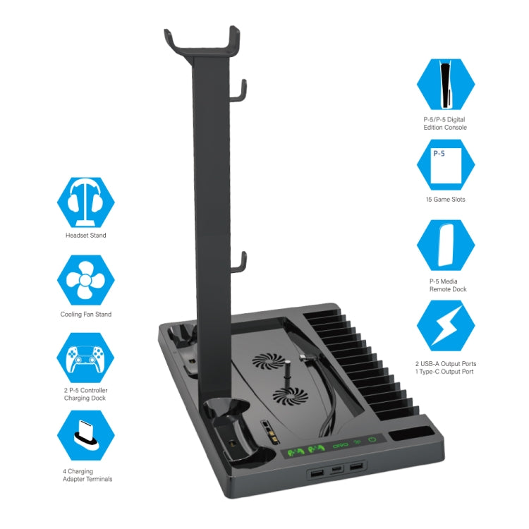 Multi-Functional Charging Stand With Cooling Fan For Sony PS5, OIVO IV-P5246