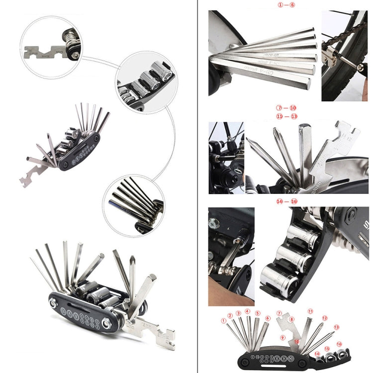 Multifunction Folding Bicycle Repair Combination Tools, 16 in 1