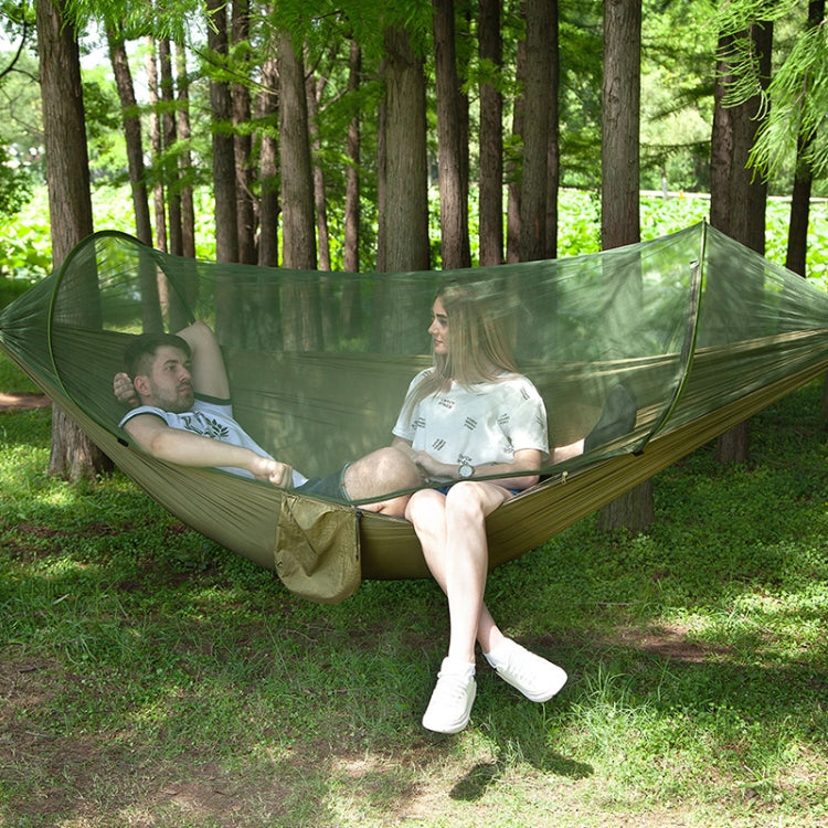 Portable Outdoor Camping Full-automatic Nylon Parachute Hammock with Mosquito Nets, Size : 290 x 140cm, 290x140cm Dark Green, 290x140cm Pink Blue, 290x140cm Green, 290x140cm Blue, 290x140cm Orange, 290x140cm Camouflage, 290x140cm Army Green            ... — Army Green