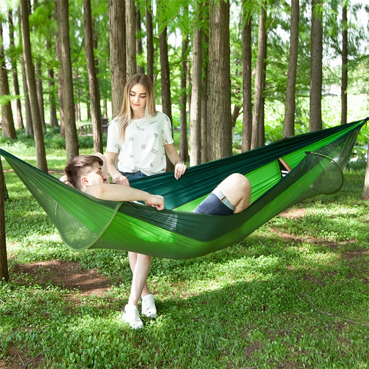 Portable Outdoor Camping Full-automatic Nylon Parachute Hammock with Mosquito Nets, Size : 290 x 140cm, 290x140cm Dark Green, 290x140cm Pink Blue, 290x140cm Green, 290x140cm Blue, 290x140cm Orange, 290x140cm Camouflage, 290x140cm Army Green            ... — Green