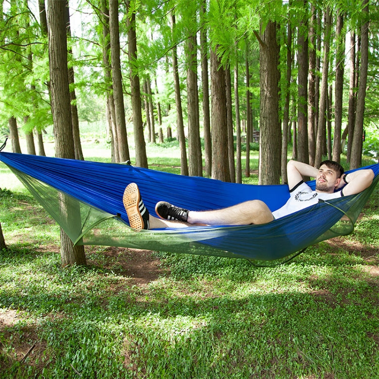 Portable Outdoor Camping Full-automatic Nylon Parachute Hammock with Mosquito Nets, Size : 290 x 140cm, 290x140cm Dark Green, 290x140cm Pink Blue, 290x140cm Green, 290x140cm Blue, 290x140cm Orange, 290x140cm Camouflage, 290x140cm Army Green            ... — Blue