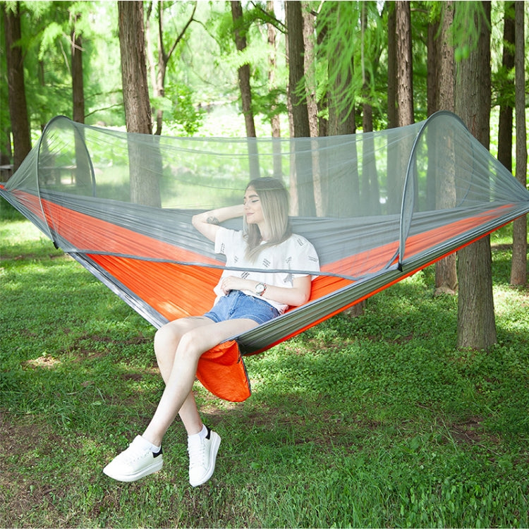 Portable Outdoor Camping Full-automatic Nylon Parachute Hammock with Mosquito Nets, Size : 290 x 140cm, 290x140cm Dark Green, 290x140cm Pink Blue, 290x140cm Green, 290x140cm Blue, 290x140cm Orange, 290x140cm Camouflage, 290x140cm Army Green            ... — Silver Gray + Orange