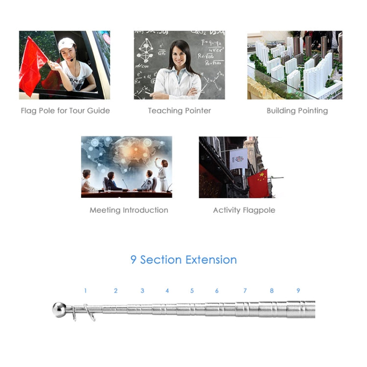 Telescopic Stainless Steel Rubber Sleeve Teaching Stick Guide Signal Flag, Random Color Delivery, 1.2M 6 Knots