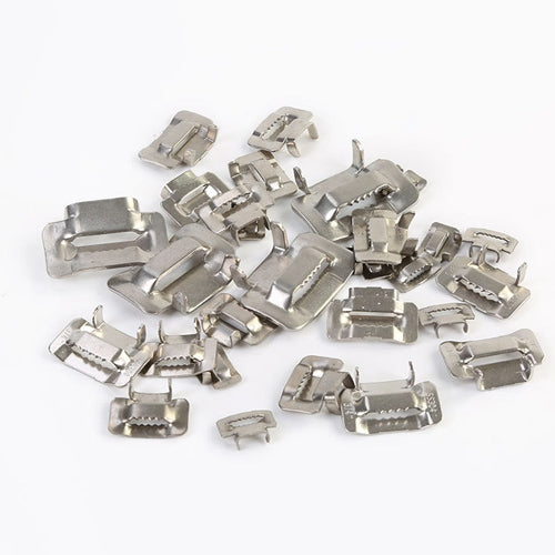 100 PCS 15.88mm 304 Stainless Steel Tie Lock Type Cable Wrapped Bundle Buckle