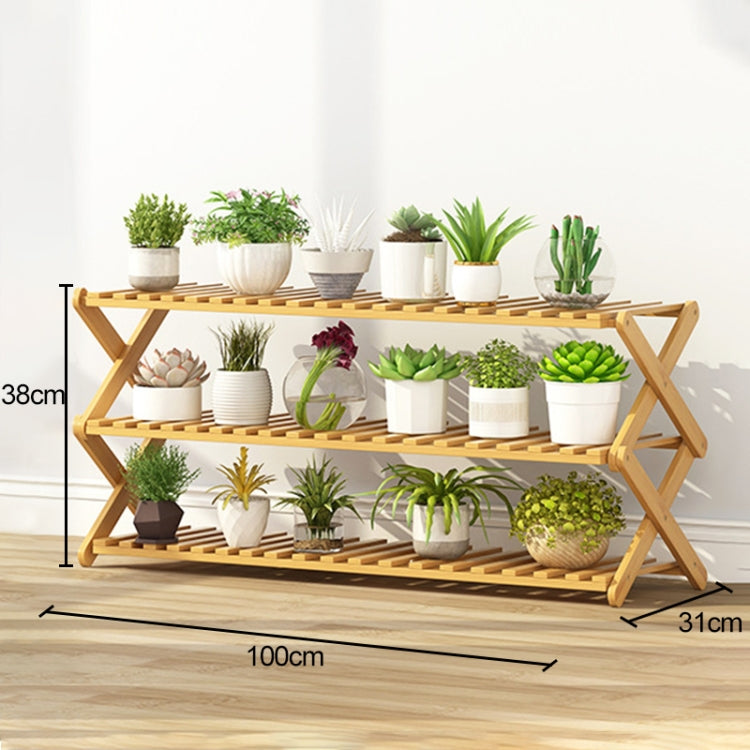 3-Layer Balcony Living Room Collapsible Solid Wood Flower Stand Potted Planting Shelves, Length: 100cm