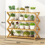 4-Layer Balcony Living Room Collapsible Solid Wood Flower Stand Potted Planting Shelves, Length: 80cm