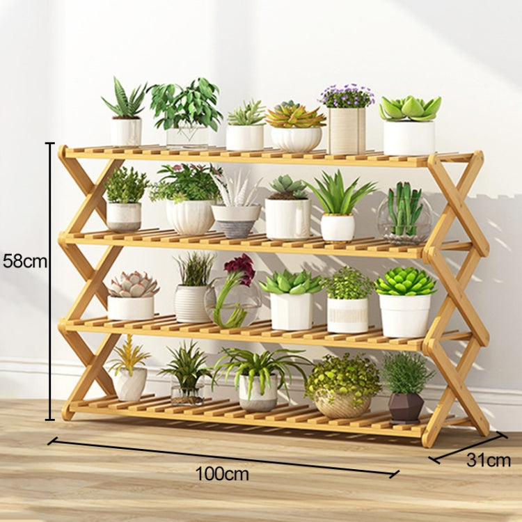 4-Layer Balcony Living Room Collapsible Solid Wood Flower Stand Potted Planting Shelves, Length: 100cm