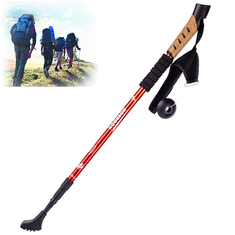 KODENOR Outdoor Mountaineering Portable Foldable Aluminium Alloy Straight Handle Alpenstocks Trekking Poles, Length : 66-135CM — Red